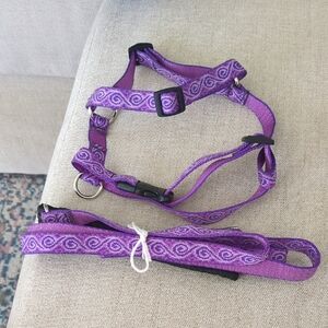 Purple Patterned Dog Harness and Leash Set